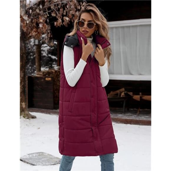 Women's Long Puffer Vest Jacket Sleeveless Vest Zip Up Winter Coats Fall Vests - Picture 4 of 5